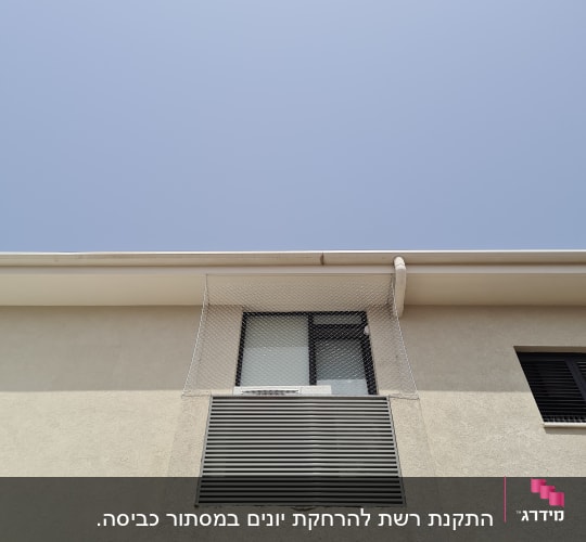 רשת הגנה מותקנת על חלון למניעת כניסת יונים